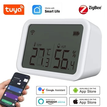 Tuya Zigbee Датчик температуры и влажности, Гигрометр, Термометр, приложение Smart Life, Push-уведомление Работает с Google Home