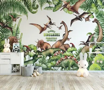 обои из папье-маше на заказ, фрески, ностальгический скандинавский мультфильм, иллюстрация динозавра, фоновая стена детской комнаты, 3D обои