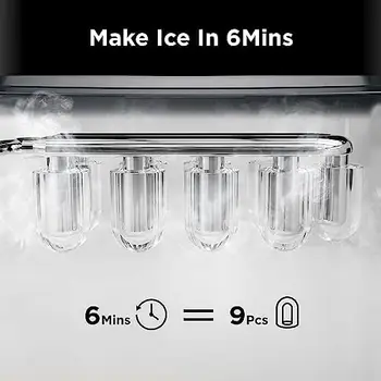 Льдогенератор - 9 кубиков Silonn готовы за 6 минут, 26 фунтов за 24 часа, Самоочищающийся льдогенератор со льдом и корзиной