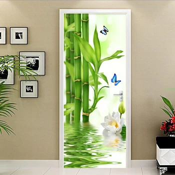3D обои Современные Фотообои из зеленого Бамбука, Обои для гостиной, Наклейка на дверь спальни, Классический Домашний декор, ПВХ, Водонепроницаемый, 3 D