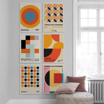 Bauhaus Абстрактная Красочная геометрическая настенная живопись на холсте, плакаты на скандинавскую тему и принты, Украшения для дома, картины для гостиной