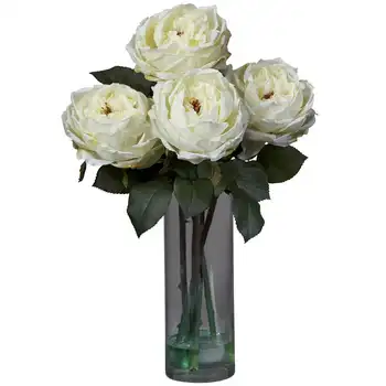 Композиция из искусственных цветов с розой в вазе, белая